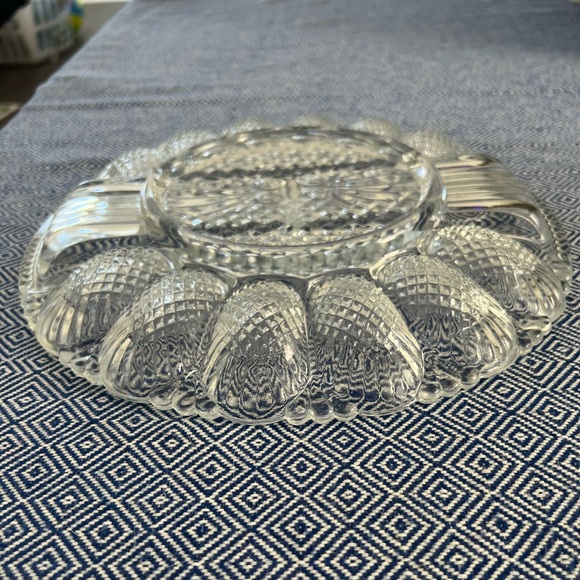 Deviled Egg & Relish Plate, 11" Crystal Platter Vintage Diamond Shape Cut Party - Picture 7 of 16